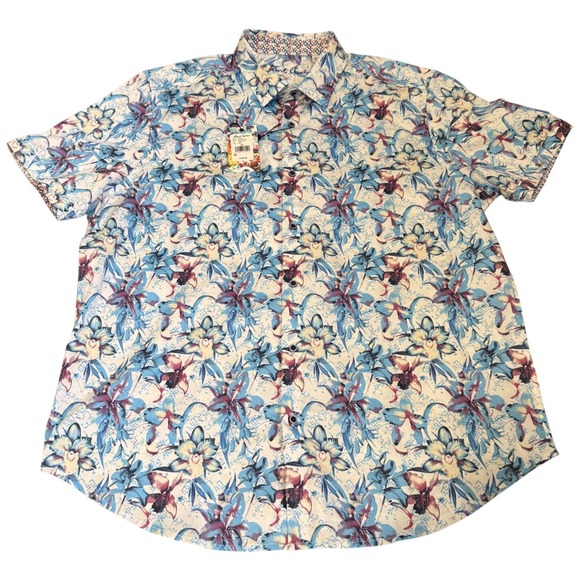 Robert Graham Other - Robert Graham Durkin Mens 2XL Blue Floral Orchid Short Sleeve Button Down Shirt